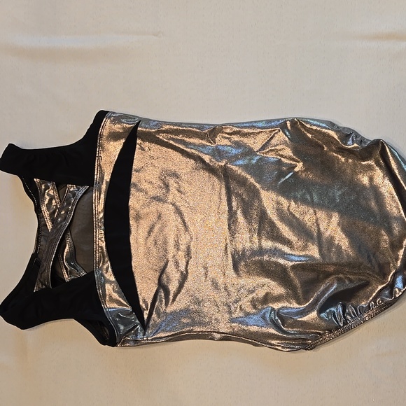 GK x Laurie Hernandez Gymnastics Leotard - Silver Metallic & Black - Adult Large - Picture 3 of 4